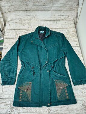 Kactus Teal Southwestern Patchwork Utility Jacket Size Small